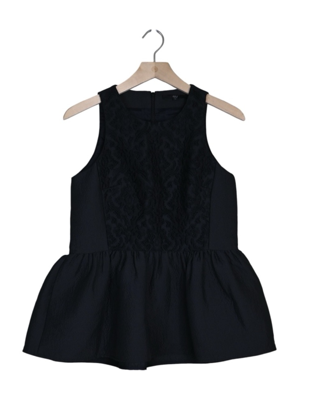 Tibi Women's 0 Simona Virgin Wool Black Embossed Bodice Peplum Party Top